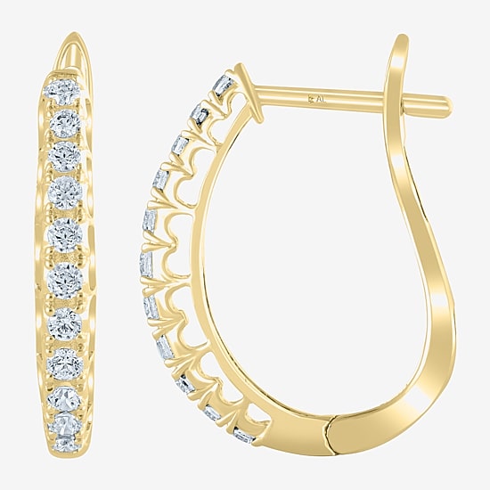(H-I / I1) Womens 1/2 CT. T.W. Natural White Diamond 10K Gold 20.1mm Hoop Earrings