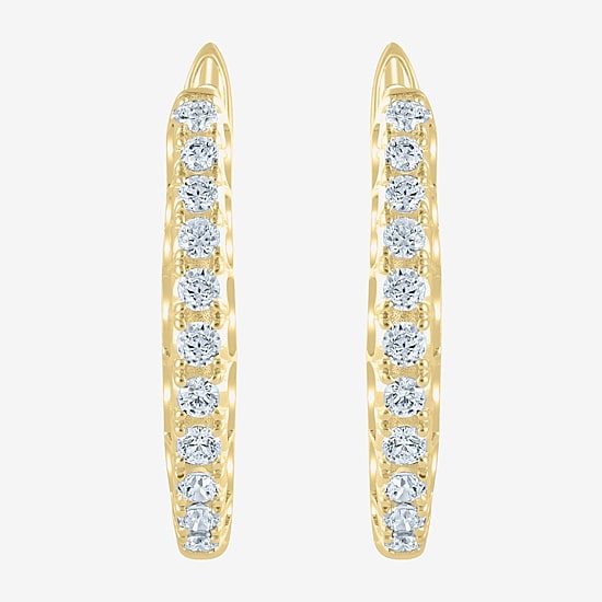 (H-I / I1) Womens 1/2 CT. T.W. Natural White Diamond 10K Gold 20.1mm Hoop Earrings