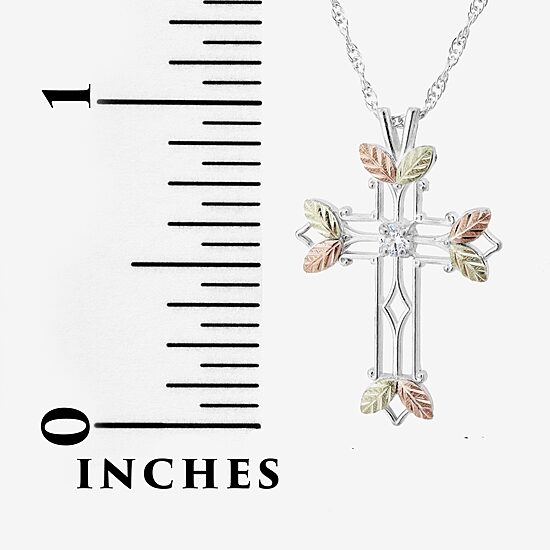 Womens White Cubic Zirconia Sterling Silver Cross 18 Inch Pendant Necklace