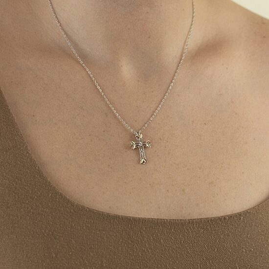 Womens White Cubic Zirconia Sterling Silver Cross 18 Inch Pendant Necklace