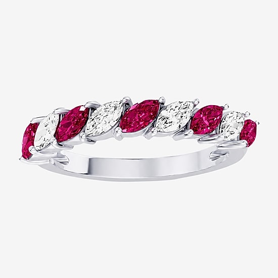 3/8 CT. T.W. Lab-Grown Diamond and Genuine Gemstone 10K Gold Marquise Band