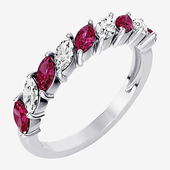 3/8 CT. T.W. Lab-Grown Diamond and Genuine Gemstone 10K Gold Marquise Band