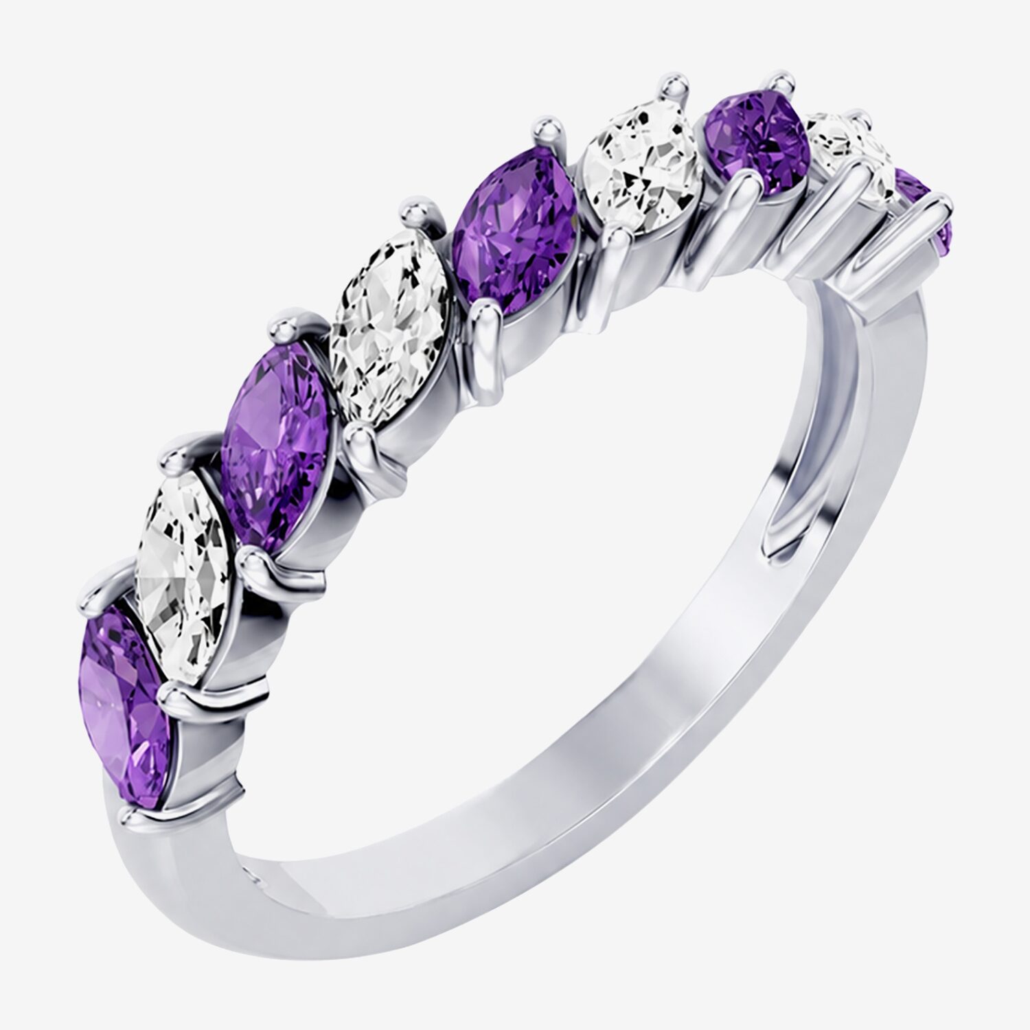 3/8 CT. T.W. Lab-Grown Diamond and Genuine Gemstone 10K Gold Marquise Band