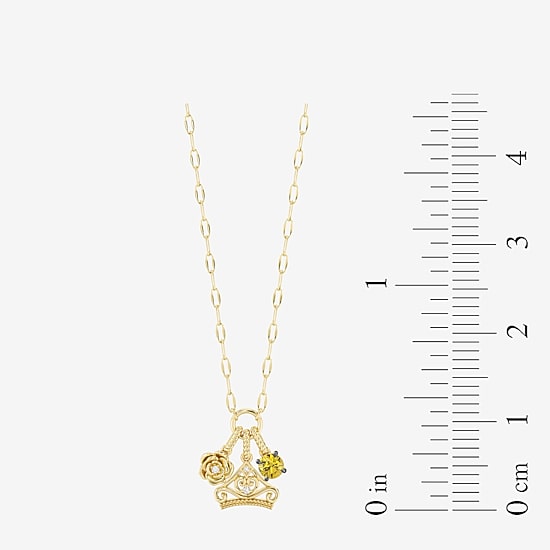 Enchanted Disney Fine Jewelry Belle (I / I2) Womens Diamond Accent Genuine Yellow Citrine 14K Gold Over Silver 18 Inch Pendant Necklace