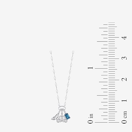 Enchanted Disney Fine Jewelry Cinderella (I / I2) Womens Diamond Accent Genuine Blue Topaz Sterling Silver 18 Inch Pendant Necklace