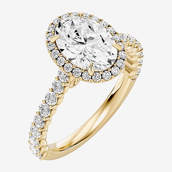 Enchanted Disney Fine Jewelry Cinderella (F / Si1) Womens 2 3/4 CT. T.W. Lab Grown White Diamond 10K Gold Oval Cinderella Princess Side Stone Engagement Ring