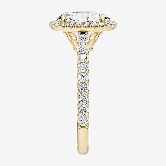 Enchanted Disney Fine Jewelry Cinderella (F / Si1) Womens 2 3/4 CT. T.W. Lab Grown White Diamond 10K Gold Oval Cinderella Princess Side Stone Engagement Ring