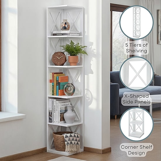 Oxford 5-Shelf Corner Bookcase