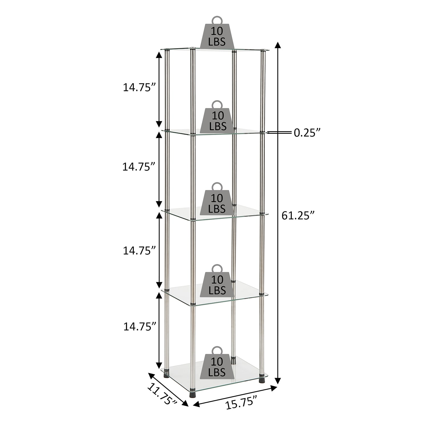 Convenience Concepts Designs2Go Classic Clear Glass 5 Tier Tower