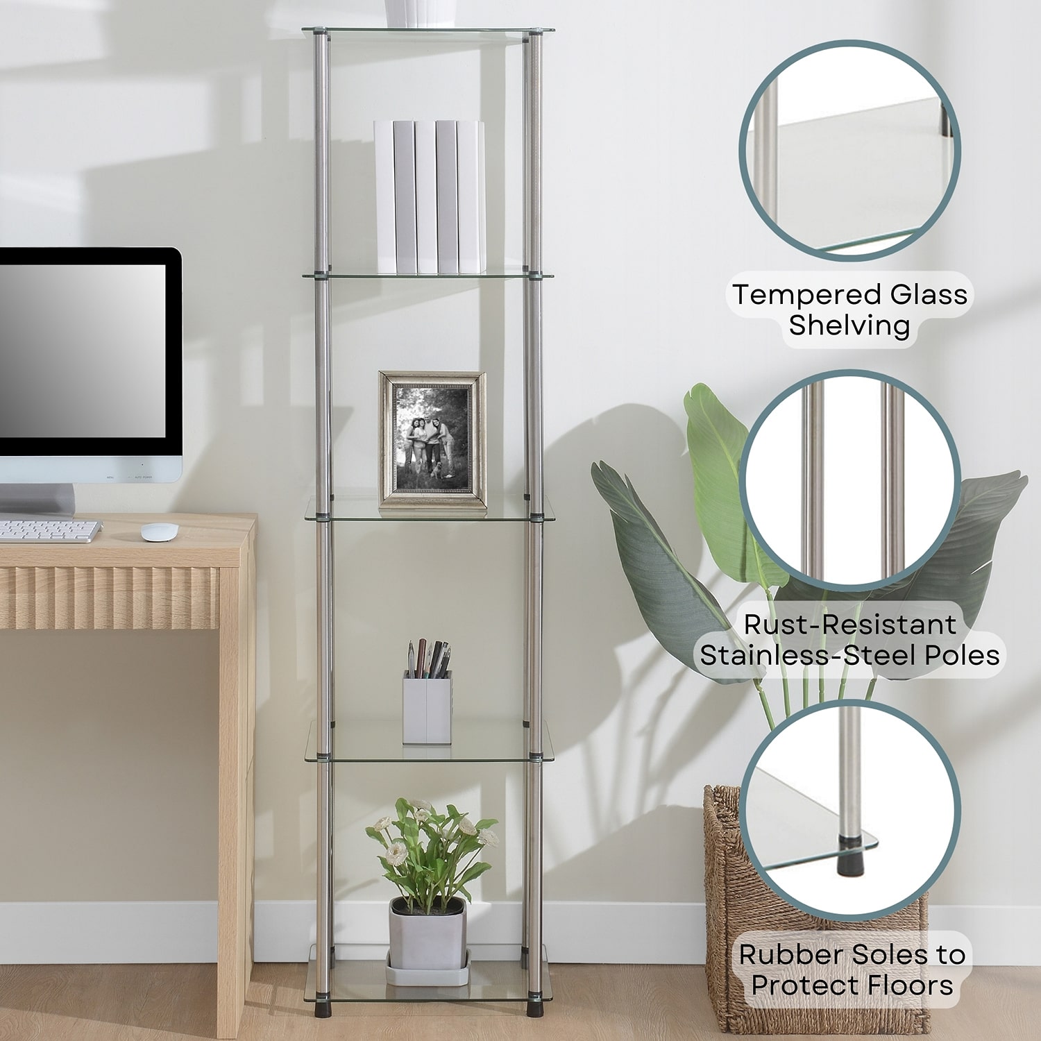 Convenience Concepts Designs2Go Classic Clear Glass 5 Tier Tower