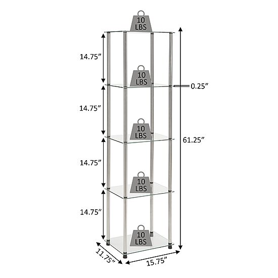 Convenience Concepts Designs2Go Classic Black Glass 5 Tier Tower