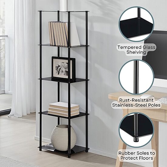 Convenience Concepts Designs2Go Classic Black Glass 5 Tier Tower