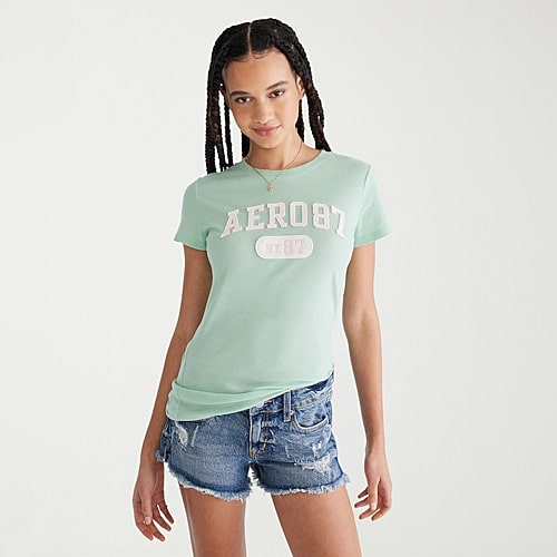 Aéropostale Womens Juniors Crew Neck Short Sleeve Regular Fit Graphic T-shirt In Green