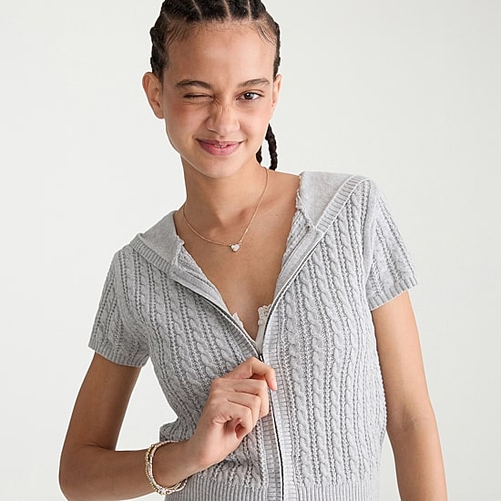 AEROPOSTALE Womens Juniors Short Sleeve Fleece Zipper Hoodie