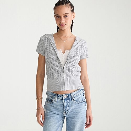 Aéropostale Womens Juniors Short Sleeve Zipper Hoodie In Gray