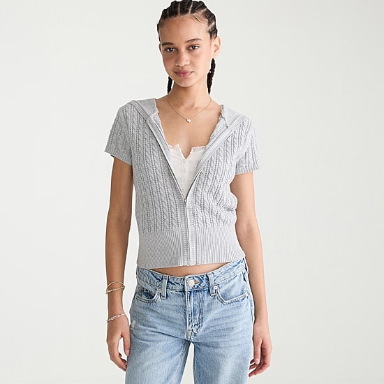 AEROPOSTALE Womens Juniors Short Sleeve Fleece Zipper Hoodie