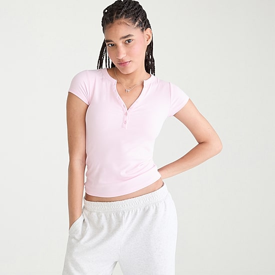 AEROPOSTALE Womens Juniors Long Sleeve Regular Fit Henley Shirt