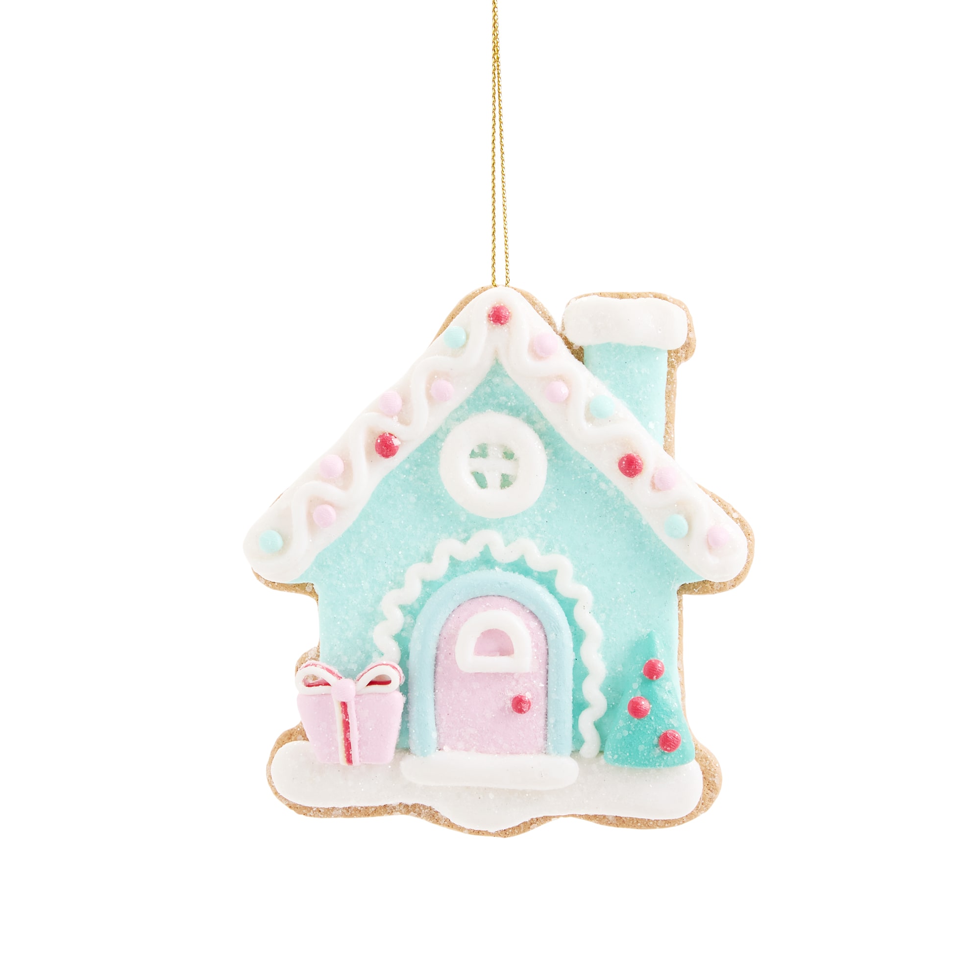 North Pole Trading Co. Claydough Blue Gingerbread House Ornna Christmas Ornament