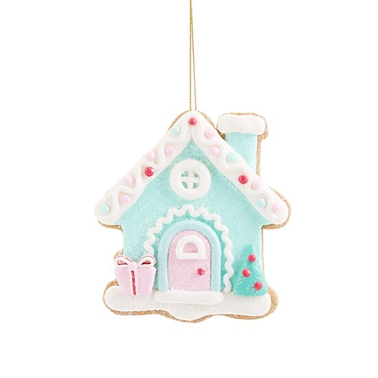 North Pole Trading Co. Claydough Blue Gingerbread House Christmas Ornament