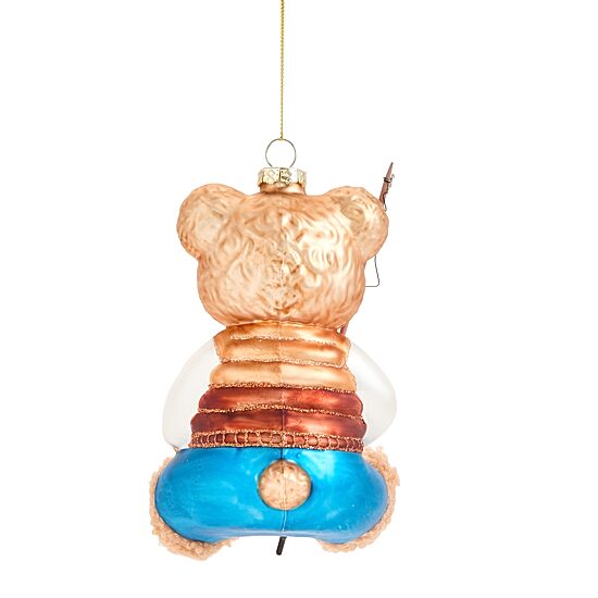 North Pole Trading Co. Glass Fishing Bear Christmas Ornament
