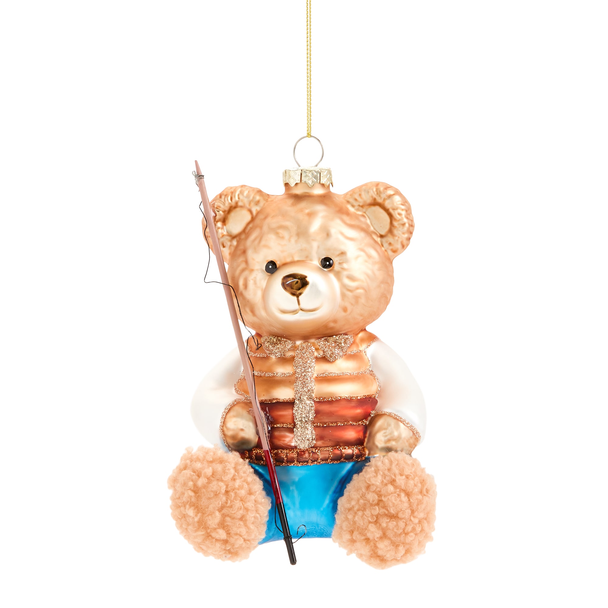 North Pole Trading Co. Glass Fishing Bear Christmas Ornament