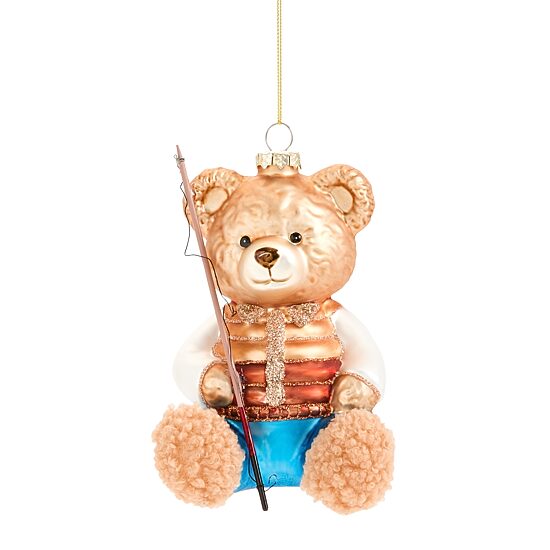 North Pole Trading Co. Glass Fishing Bear Christmas Ornament