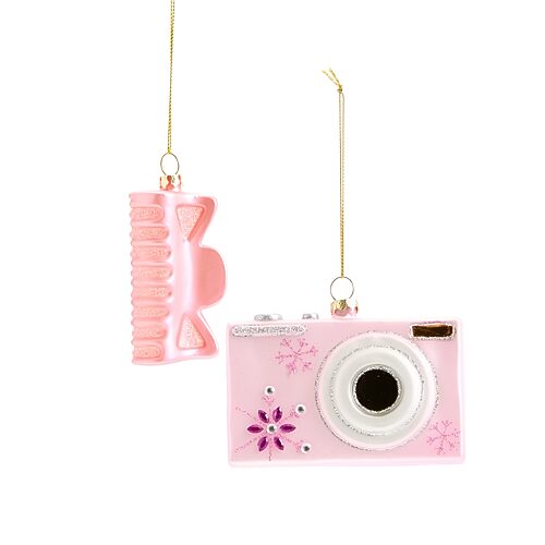 North Pole Trading Co . Pink Hair Clip And Camera 2-pc. Christmas Ornament