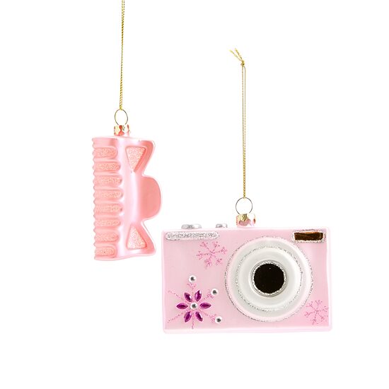 North Pole Trading Co. Pink Hair Clip And Camera 2-pc. Christmas Ornament
