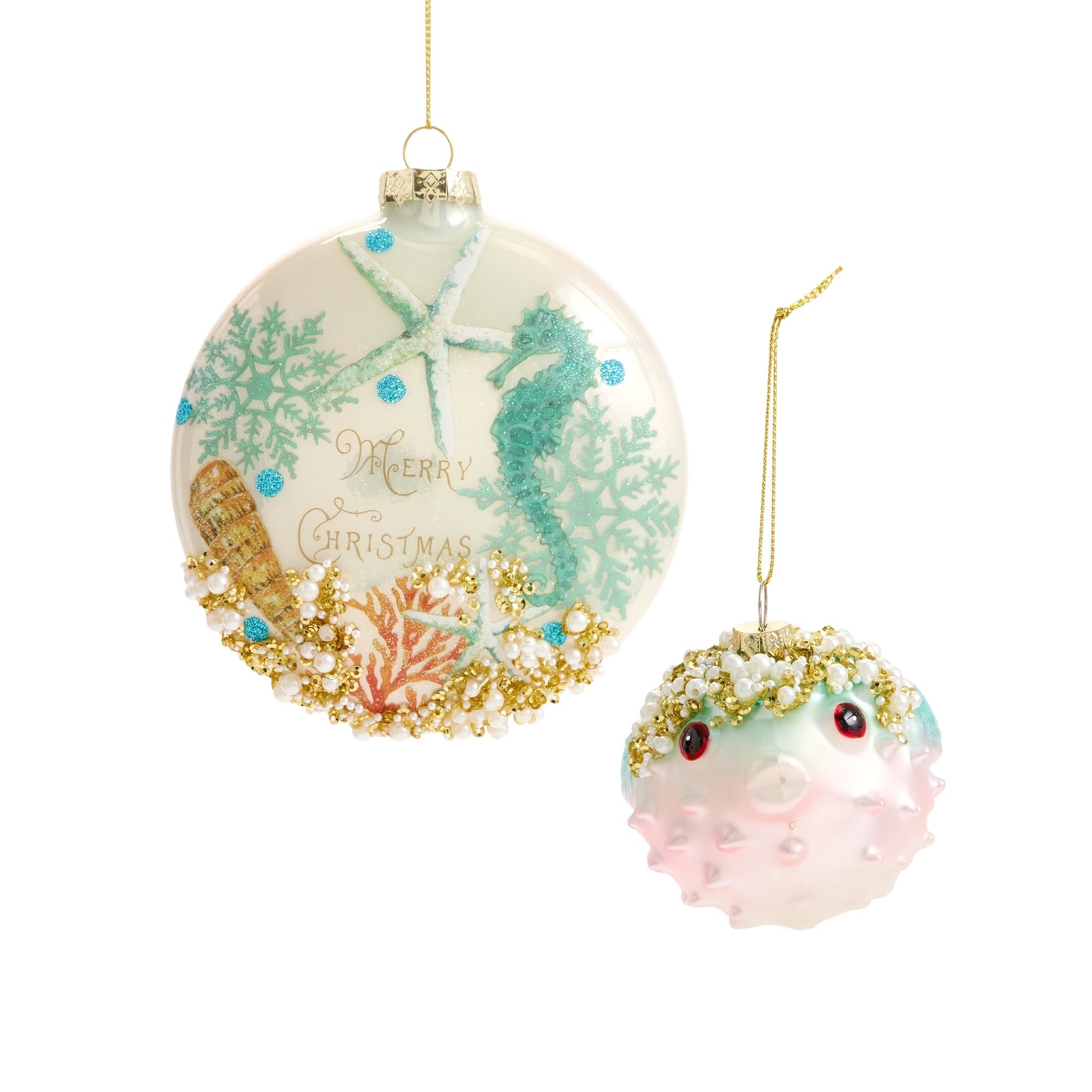 North Pole Trading Co. Merry Sand Dollar Blowfish 2-pc. Christmas Ornament