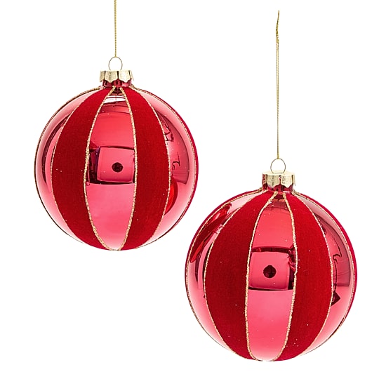 Martha Stewart Glass Flocked Stripe Round 2-pc. Christmas Ornament