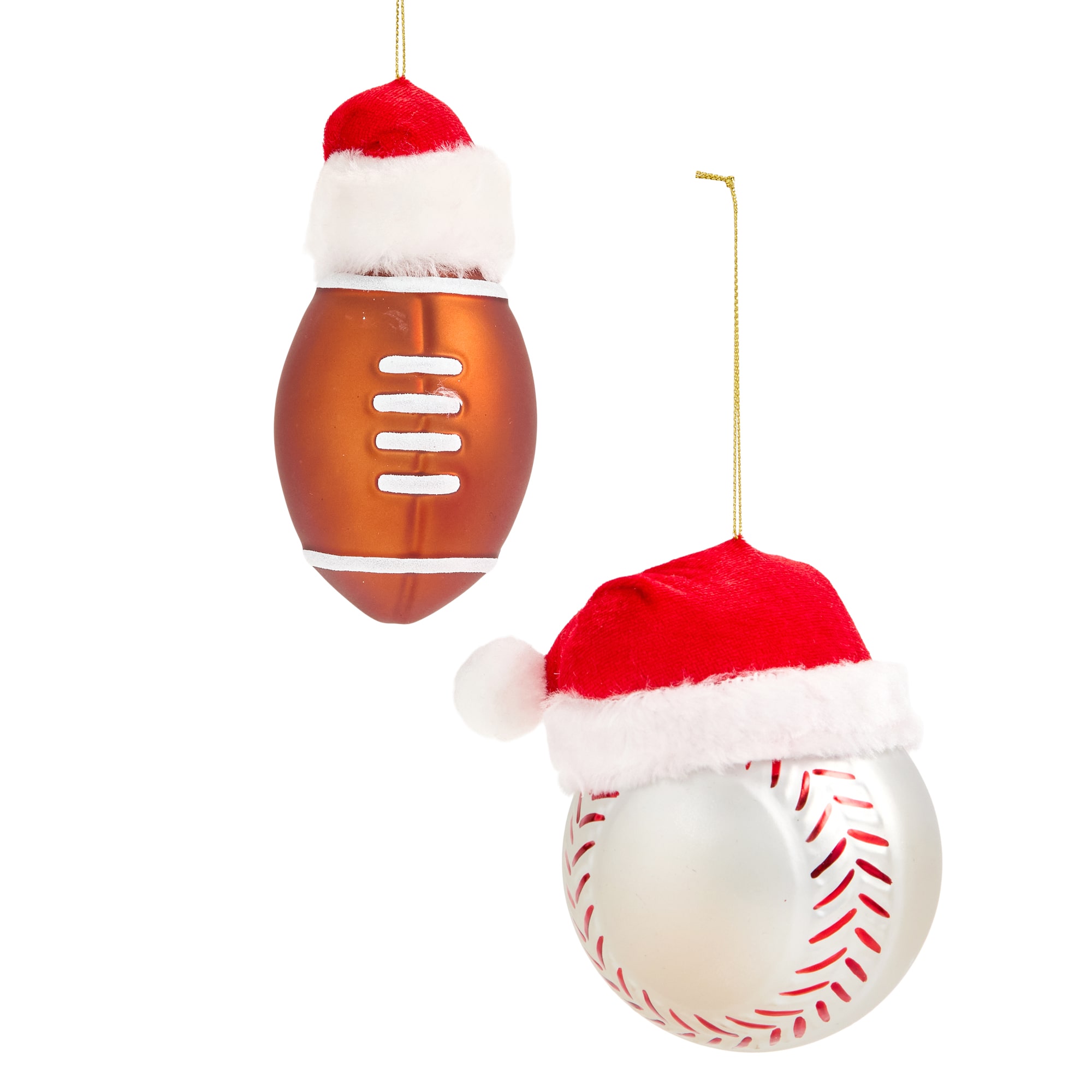 North Pole Trading Co. Santa Hat Football And Basebll 2-pc. Christmas Ornament