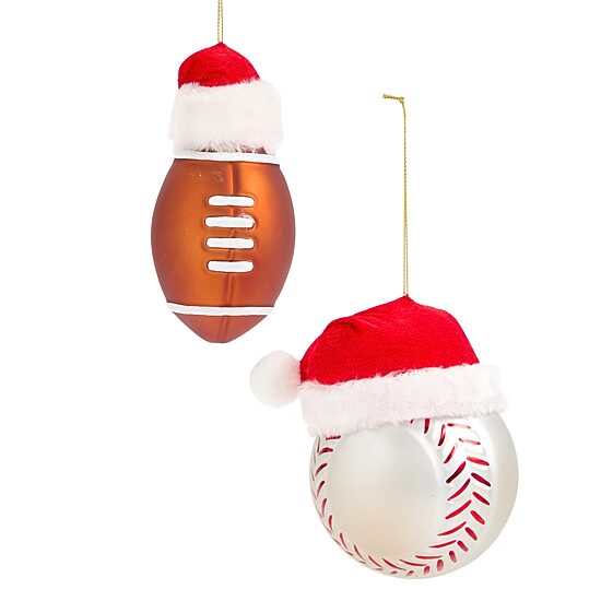 North Pole Trading Co. Santa Hat Football And Basebll 2-pc. Christmas Ornament