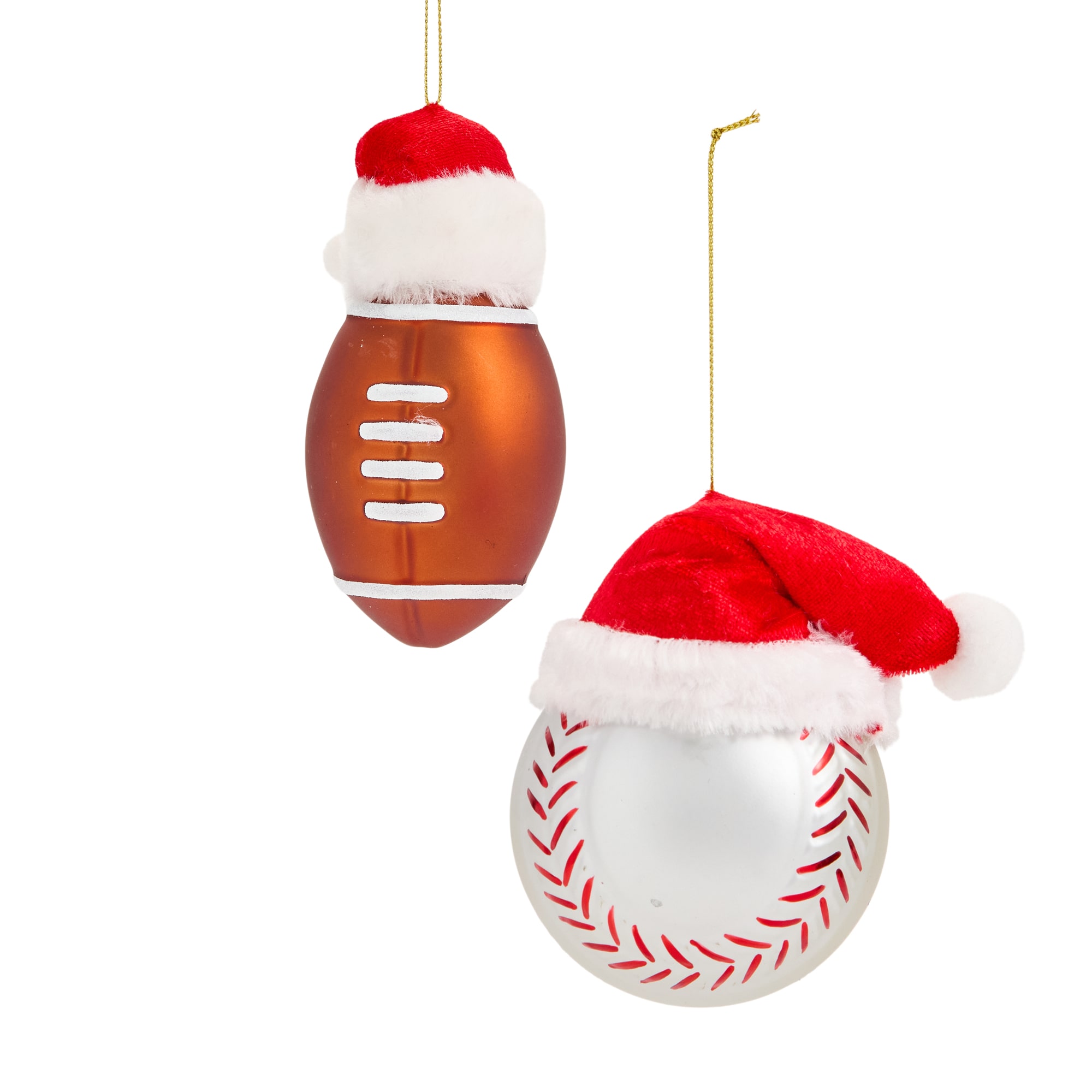 North Pole Trading Co. Santa Hat Football And Basebll 2-pc. Christmas Ornament