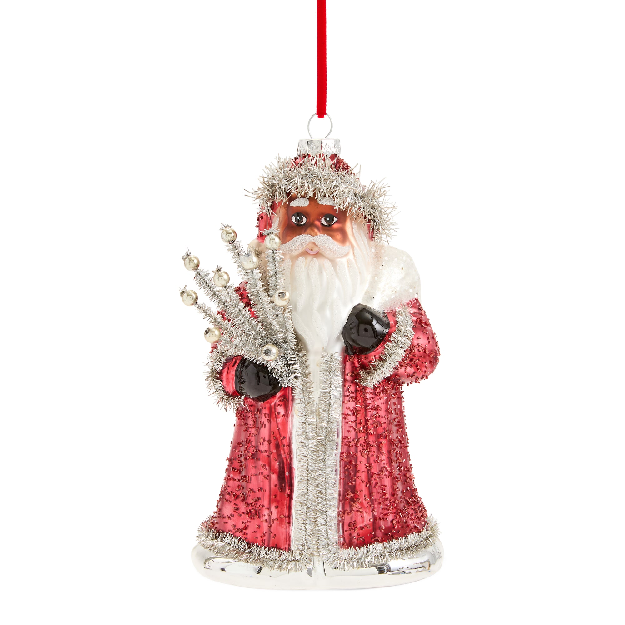 Martha Stewart African American Santa Tinsel Full Body Christmas Ornament