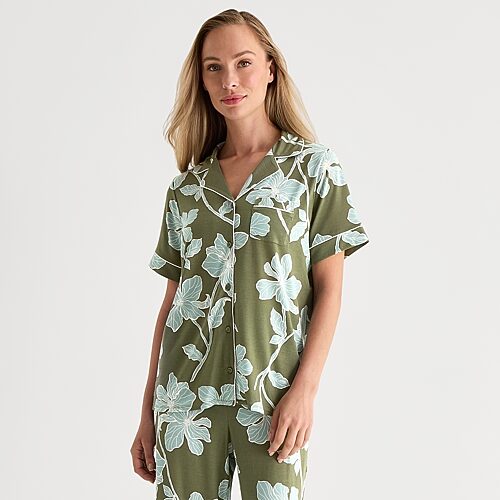 Liz Claiborne Cool And Calm Womens Short Sleeve Pajama Top In Green