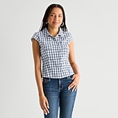 Arizona Womens Juniors Cap Short Sleeve Regular Fit Button-Down Shirt