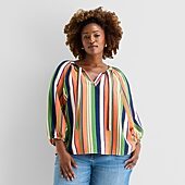 St. John's Bay Womens Plus Split Tie Neck 3/4 Sleeve Blouse