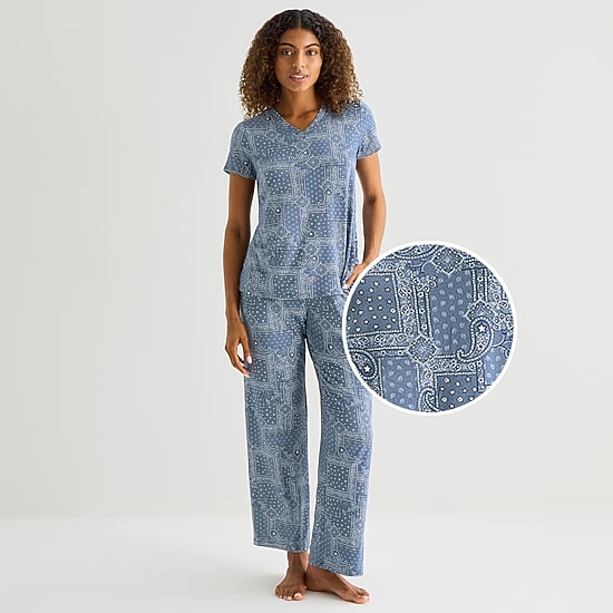 Jaclyn Womens V-Neck Short Sleeve 2-pc. Pajama Set