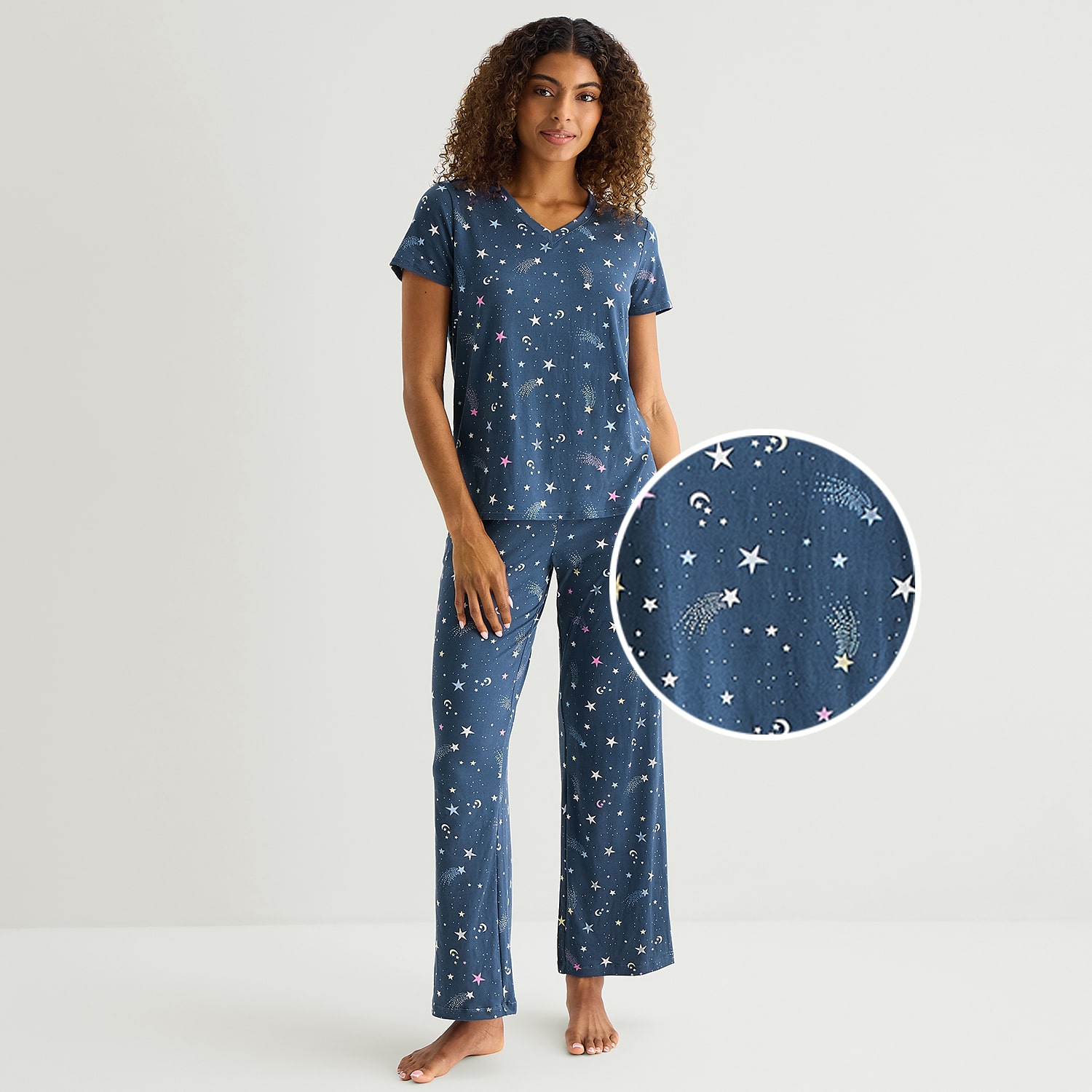 Jaclyn Womens V-Neck Short Sleeve 2-pc. Pajama Set