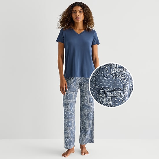 Jaclyn Womens V-Neck Short Sleeve 2-pc. Pajama Set