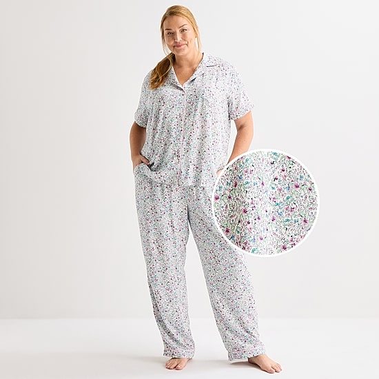 Liz Claiborne Cool and Calm Womens Short Sleeve 2-pc. Pajama Set