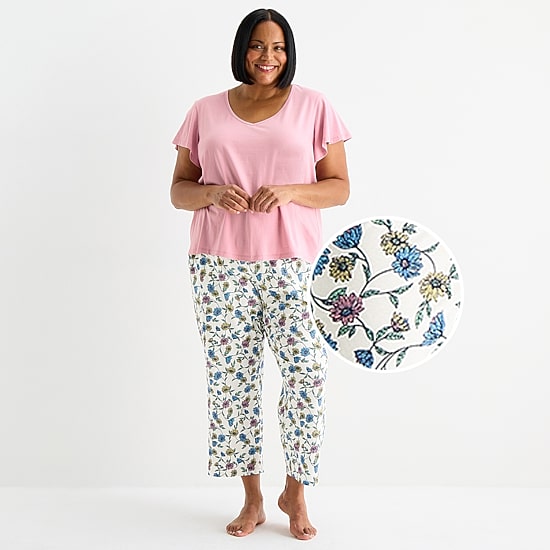 Liz Claiborne Womens V-Neck Short Sleeve 2-pc. Pajama Set