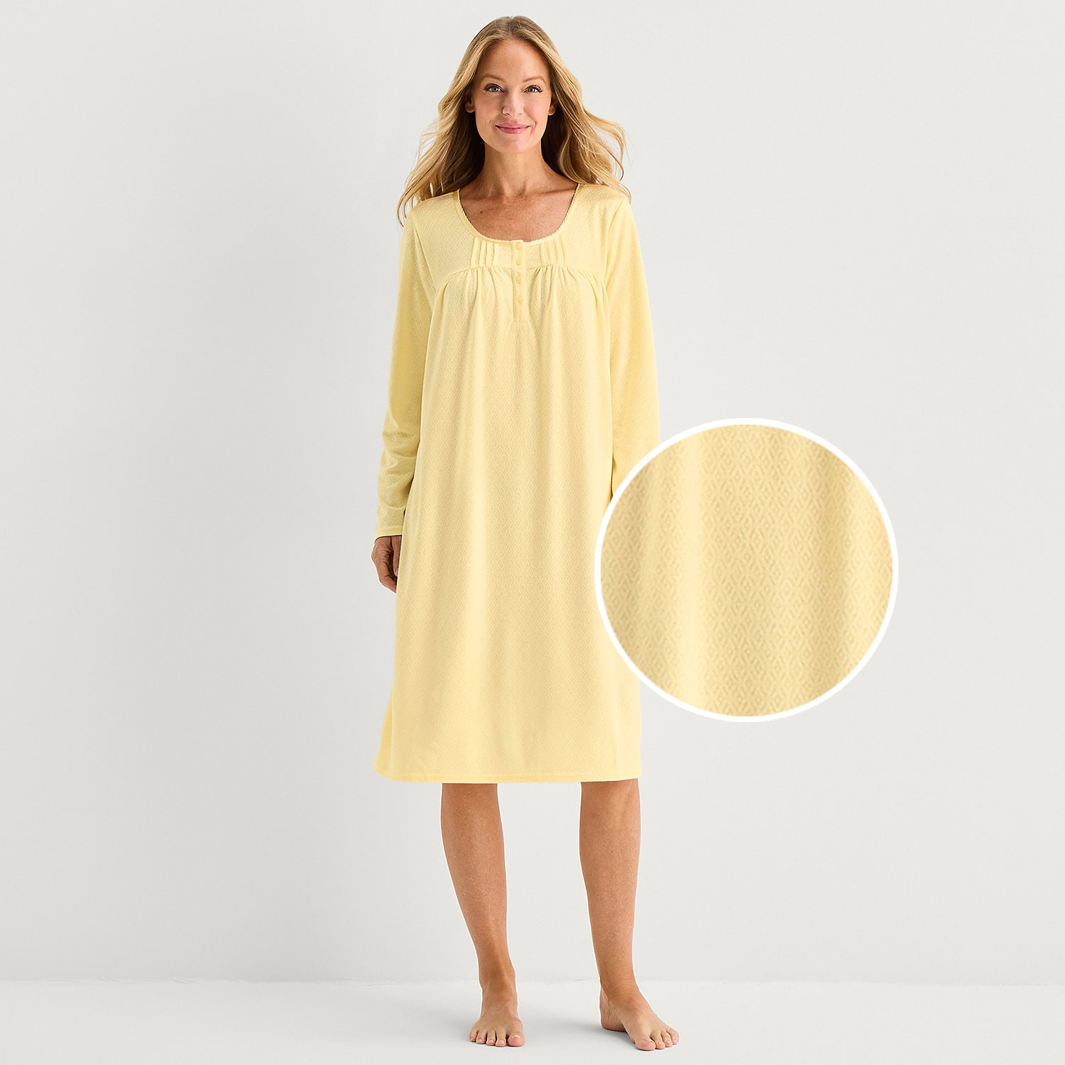 Adonna Womens Long Sleeve Round Neck Nightgown