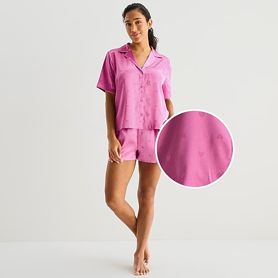Ambrielle Womens Satin Short Sleeve 2-pc. Pajama Set