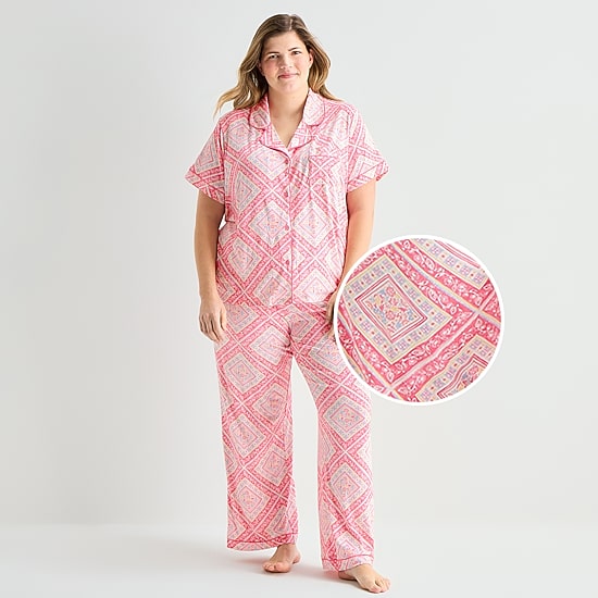 Jaclyn Womens Short Sleeve 2-pc. Plus Pajama Set