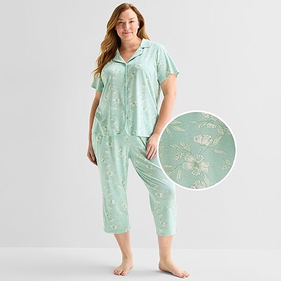 Liz Claiborne Womens Short Sleeve 2-pc. Plus Pajama Set