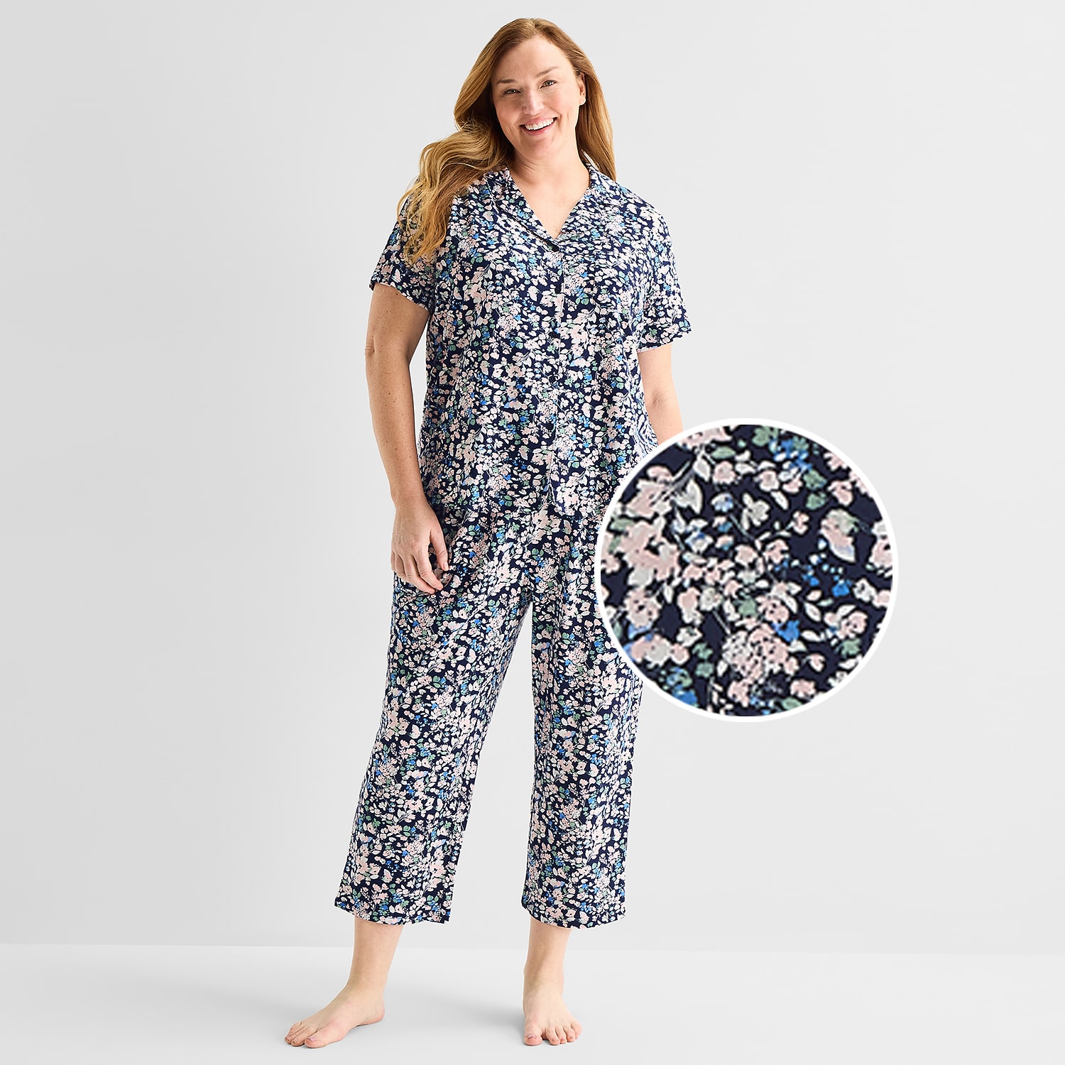 Liz Claiborne Womens Short Sleeve 2-pc. Plus Pajama Set