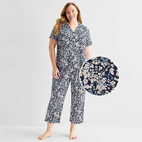 Liz Claiborne Womens Short Sleeve 2-pc. Plus Pajama Set, 3x, Blue