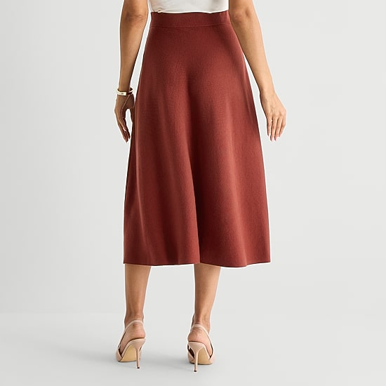 Liz Claiborne Womens High Rise Midi Sweater Knit Flared Skirt