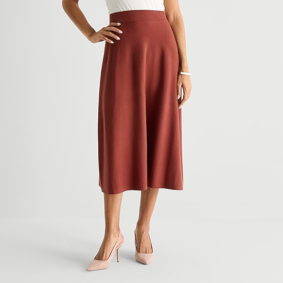 Liz Claiborne Womens High Rise Midi Sweater Knit Flared Skirt